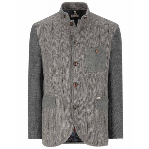 LUIS TRENKER - Herren Sakko - Lusandro Fischgrat Strick - Grau/Dunkelblau